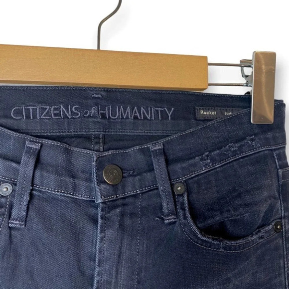Citizens of Humanity Rocket High Rise Skinny Black Distressed  Jeans 25 - Picture 6 of 14